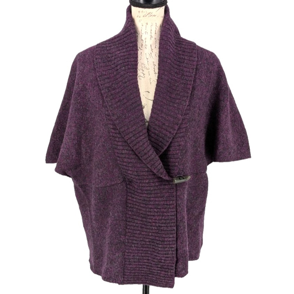 SARAH SPENCER Cardigan Sweater SIZE 1X Burgundy Lambswool Blend Shawl‎ Collar